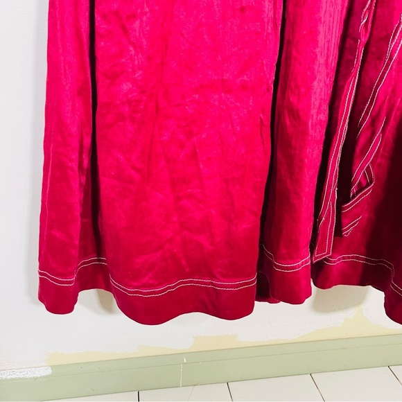 NEW Aje Rebellion Midi Dress Puff Sleeve Embroidered Silk Linen Blend Red Wine - Picture 10 of 11